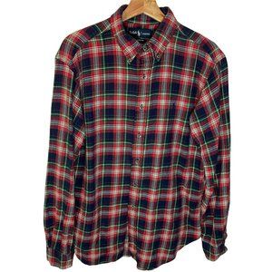 Ralph Lauren Classic Fit Plaid Flannel Lumberjack Long Sleeve Shirt Red Green L